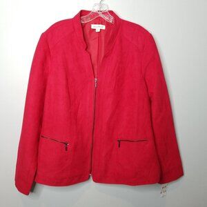 Studio Works Red Sueded Dress UP Blazer Jacket Zip Pockets Size 18
